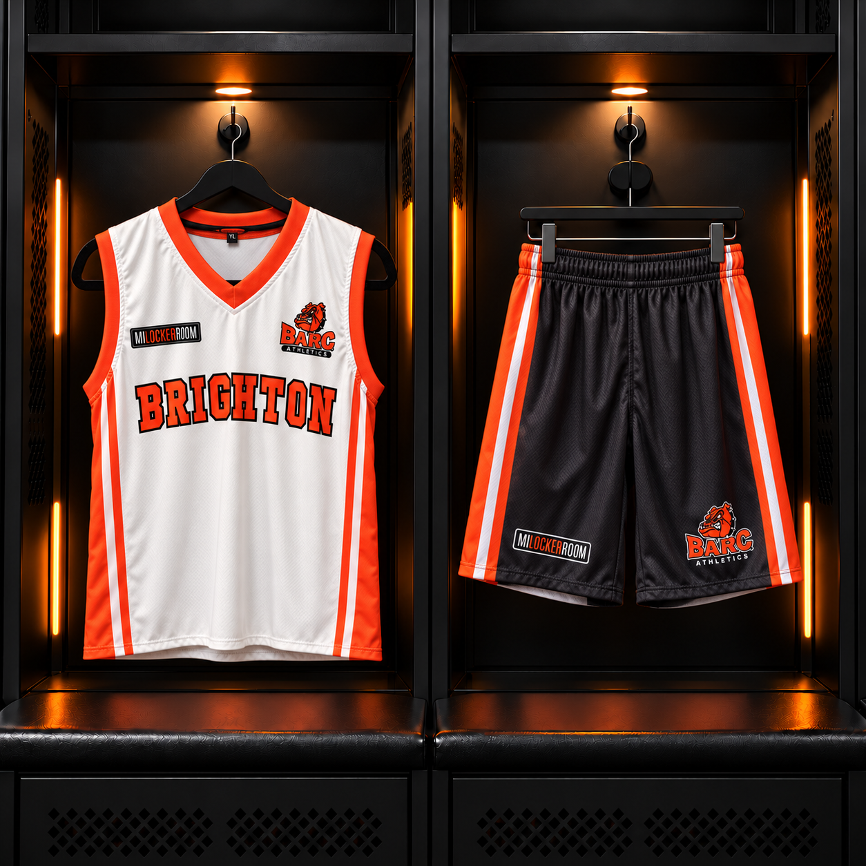 Custom team jerseys in red, blue and gold by MI Locker Room