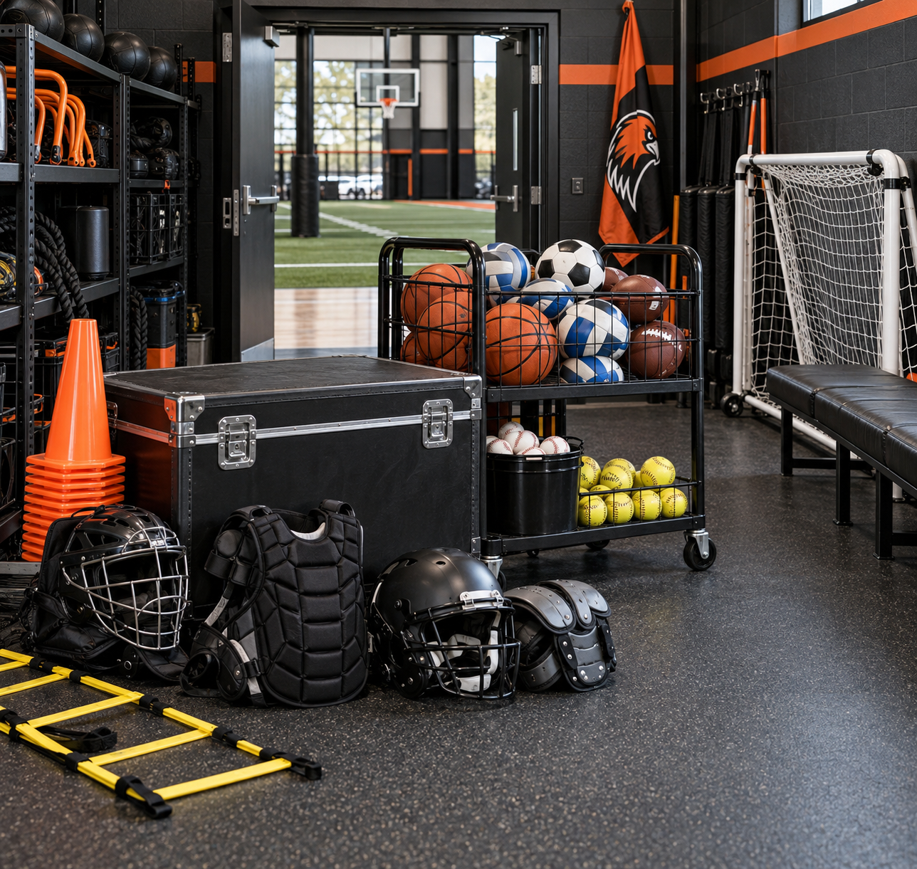 Football players in custom white football jerseys, MI Locker Room